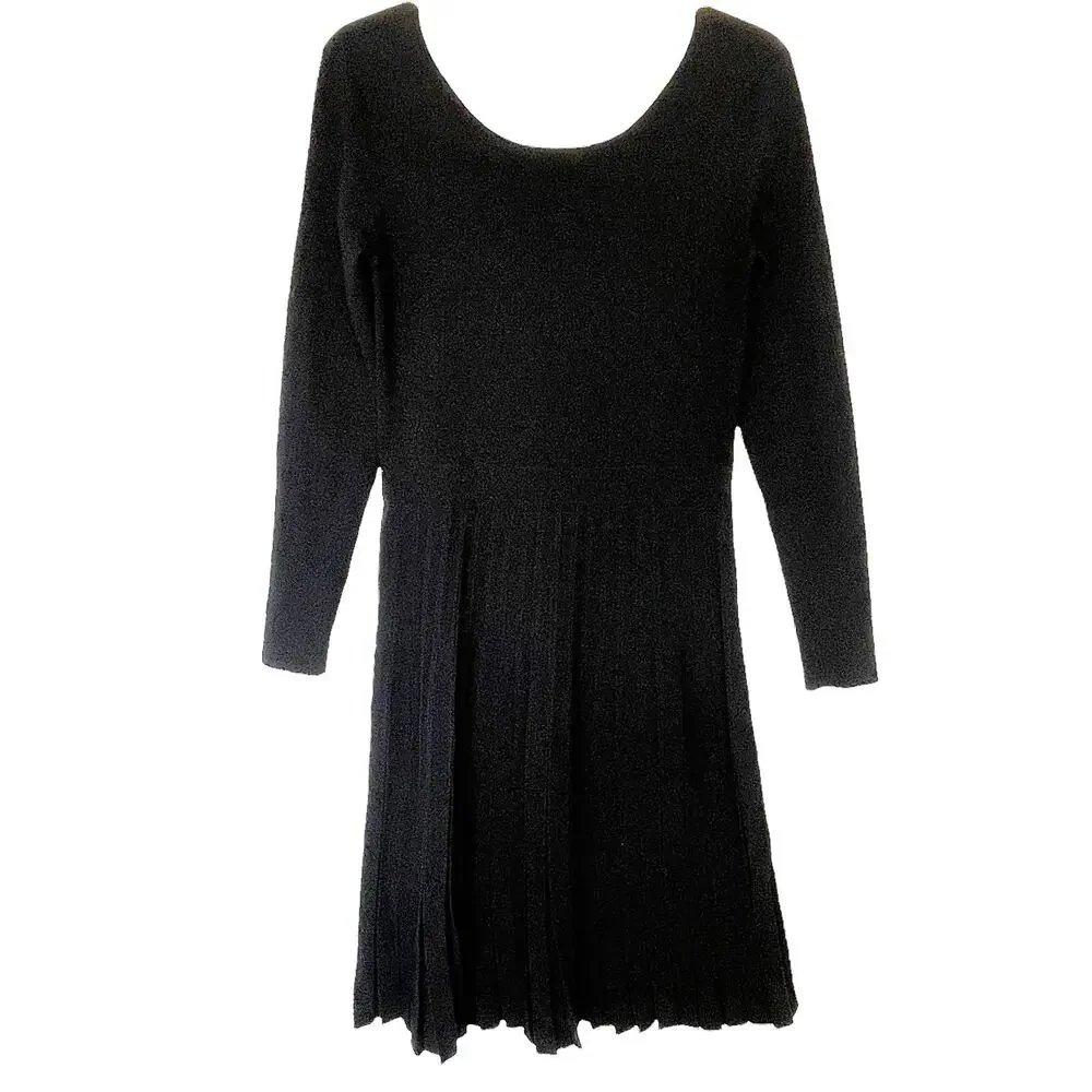 Tory Burch Black Thea Dress Womens Size Medium Ribbed Knit Sweater Flattering